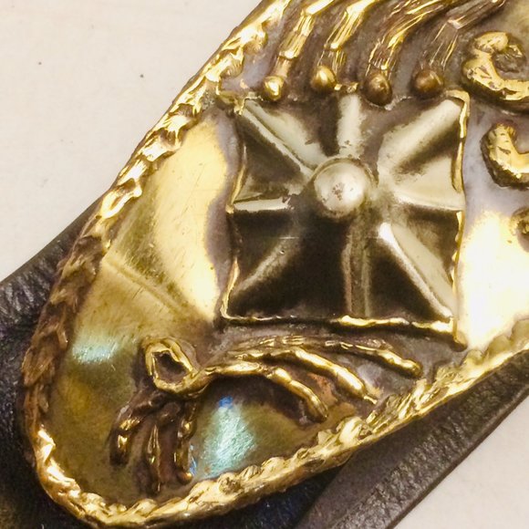 Vtg Boho Brutalist Mexico Signed Brass Cinch Belt main image 7
